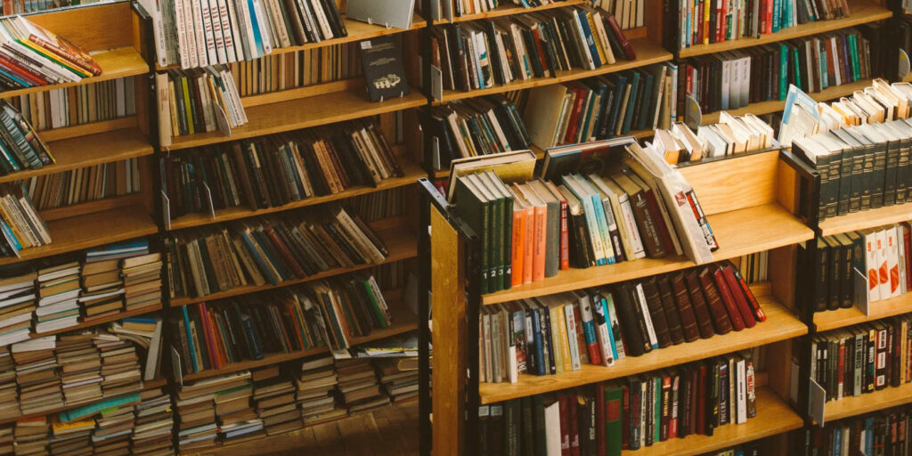 library stacks stuffed with books