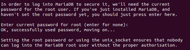 Linux erminal during mariadb secure install 