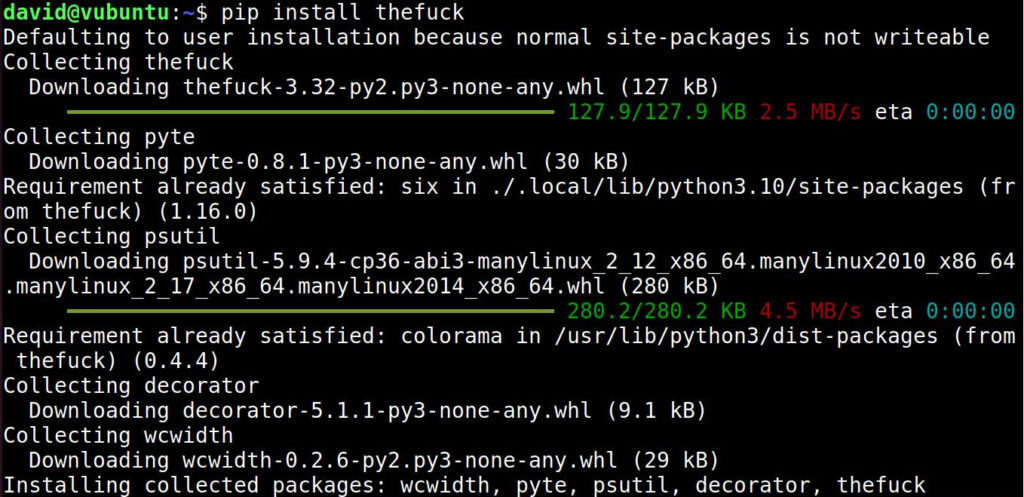 Installing thefuck on Linux using pip