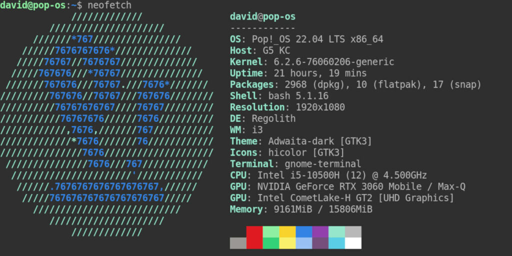 neofetch showing linux kernel version