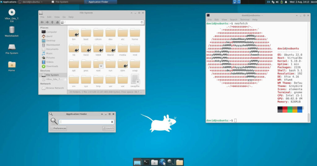 ubuntu with Xfce deskop and various open applications