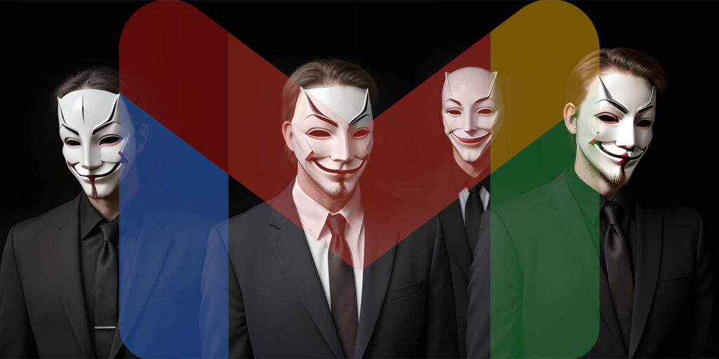 masked men in suits overlaid with the Gmail logo