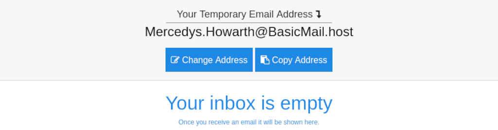 Empty inbox of a temporary email address