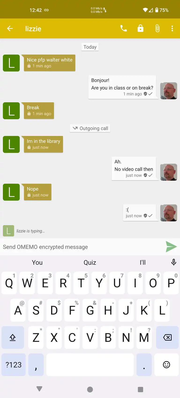 A text chat between two people
