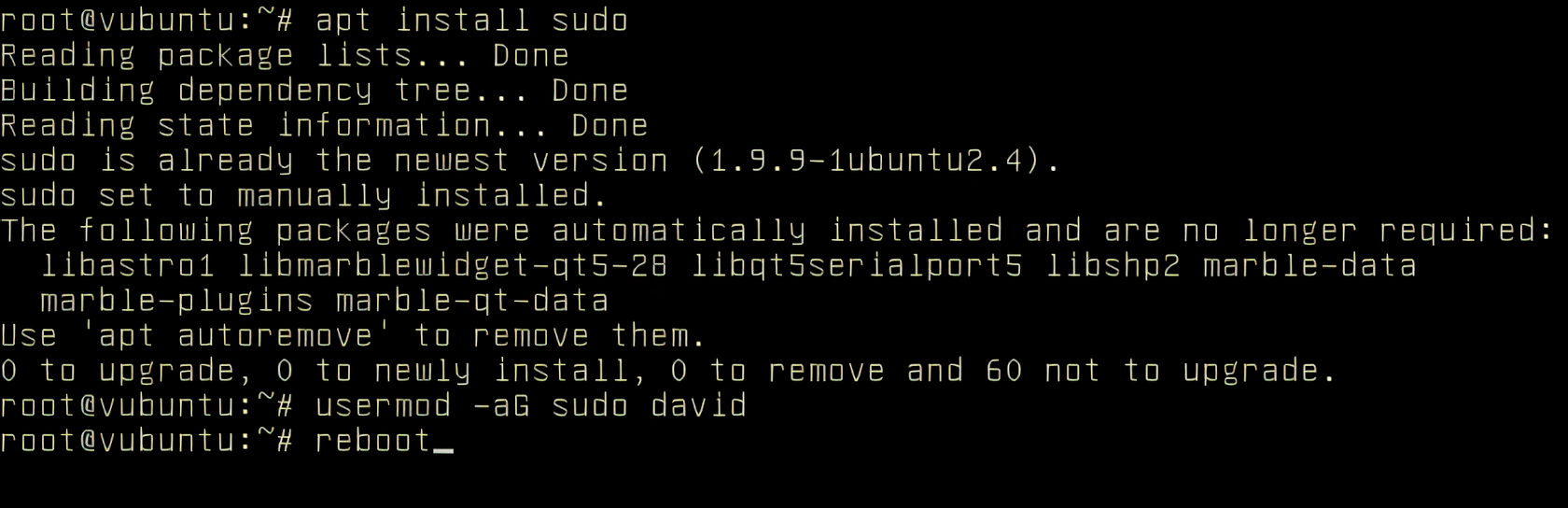 Installing sudo using the root shell
