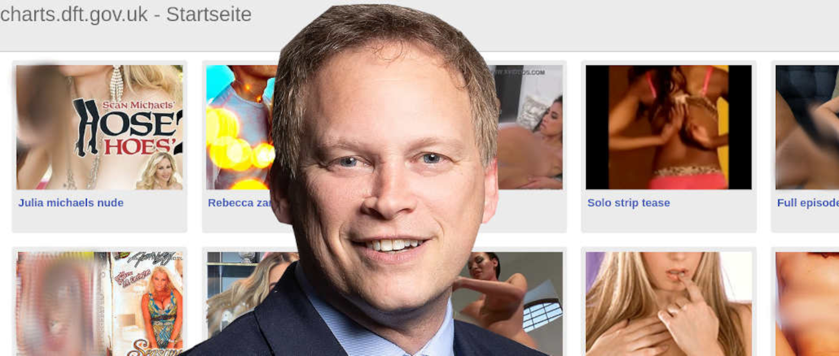 The right honorable Grant Schapps against a censored pornographic background