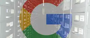 Google logo against a backdrop of filing cabinets