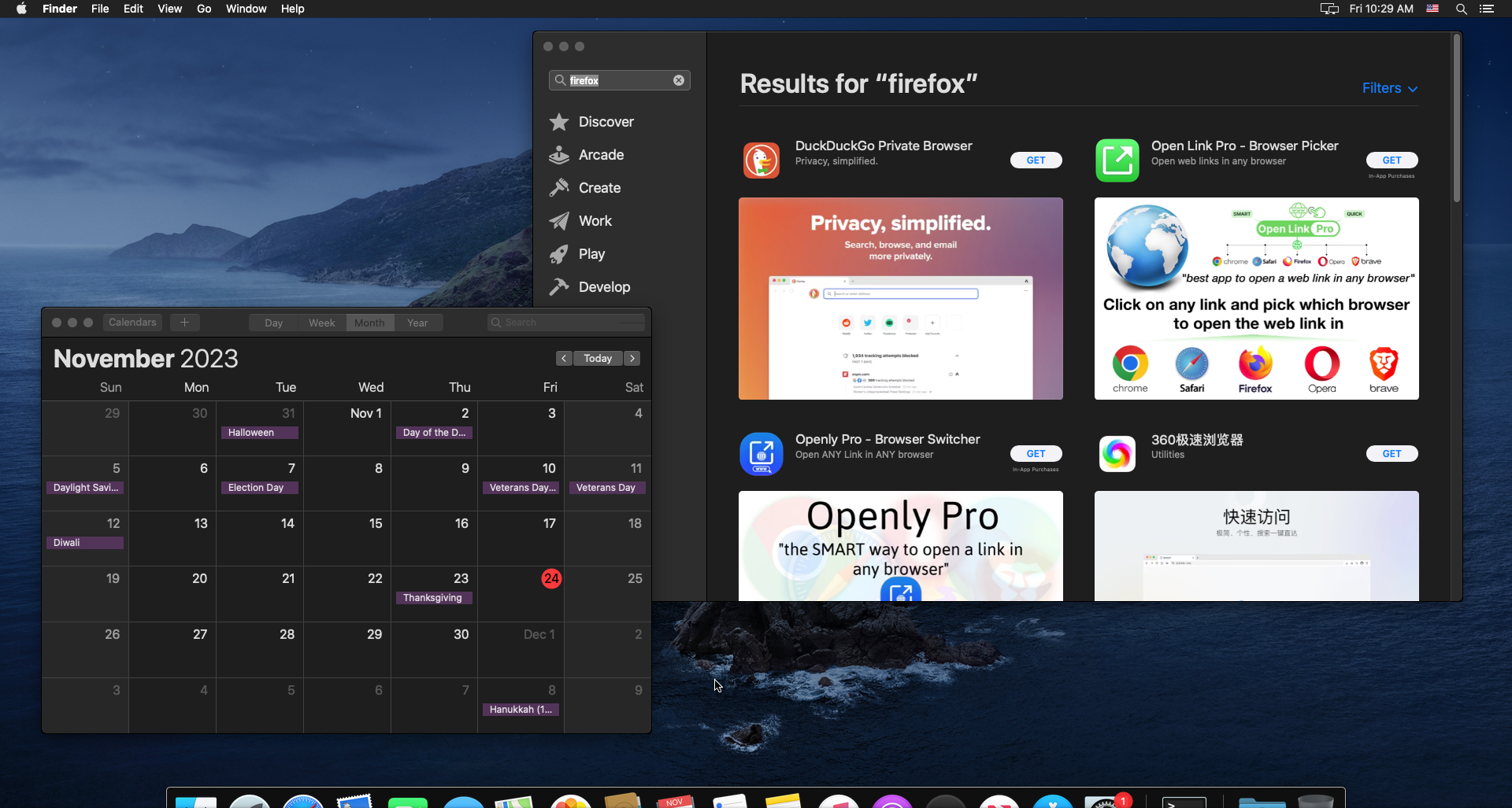 macos desktop with calendar and app store open