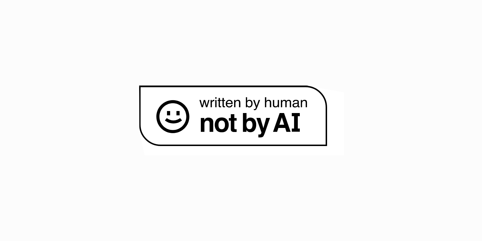 A black and white logo with the text written by human not by AI. There is a simple smiley face to the left