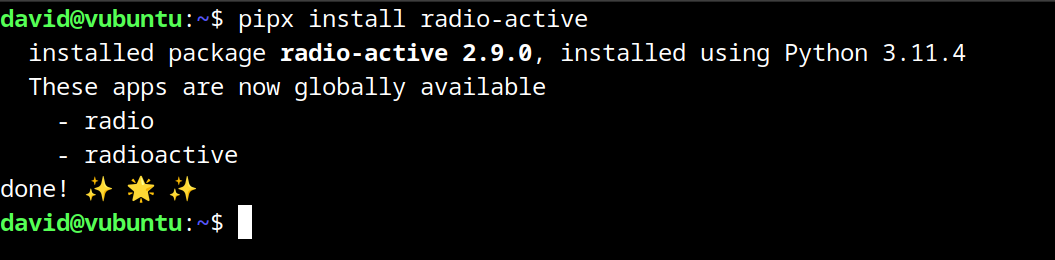 Installing radioactive in the terminal with pipx
