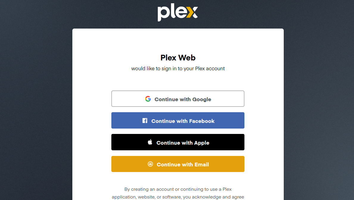 Plex account signin screen