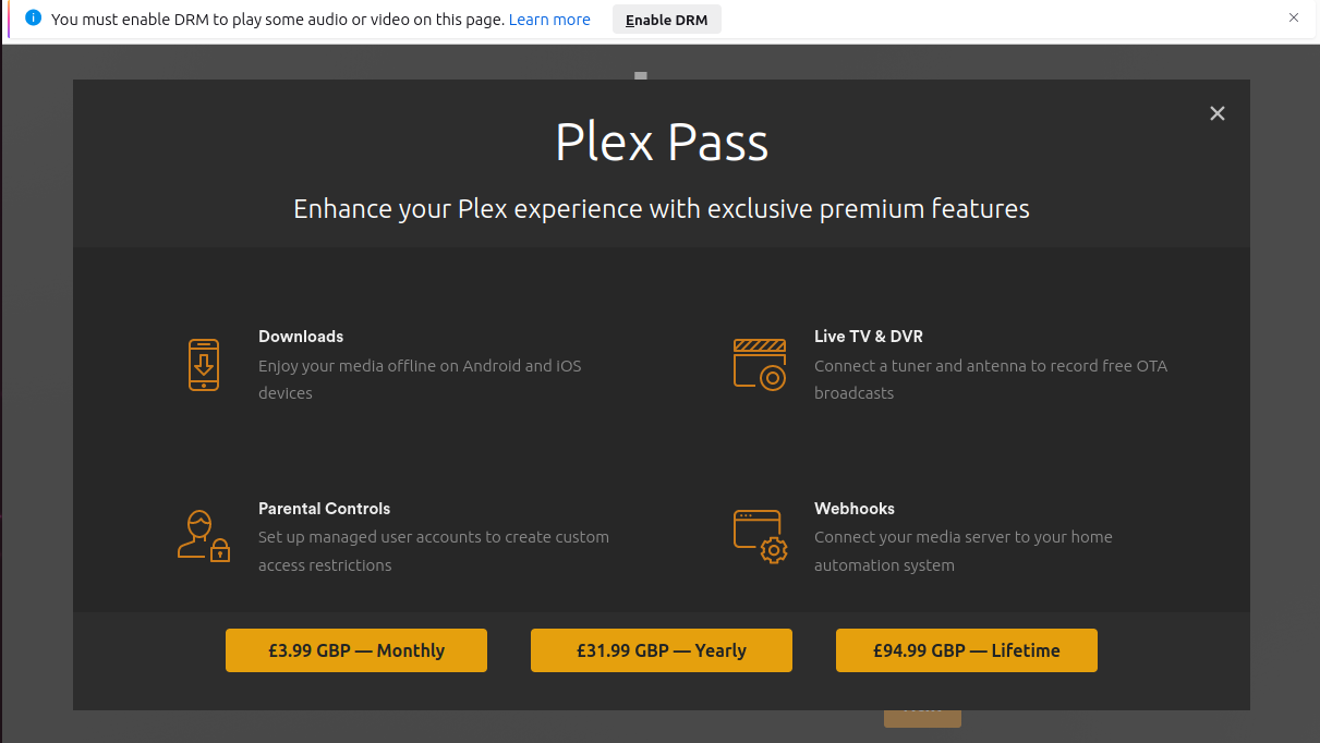 Plexpass advert with a variety of payment options