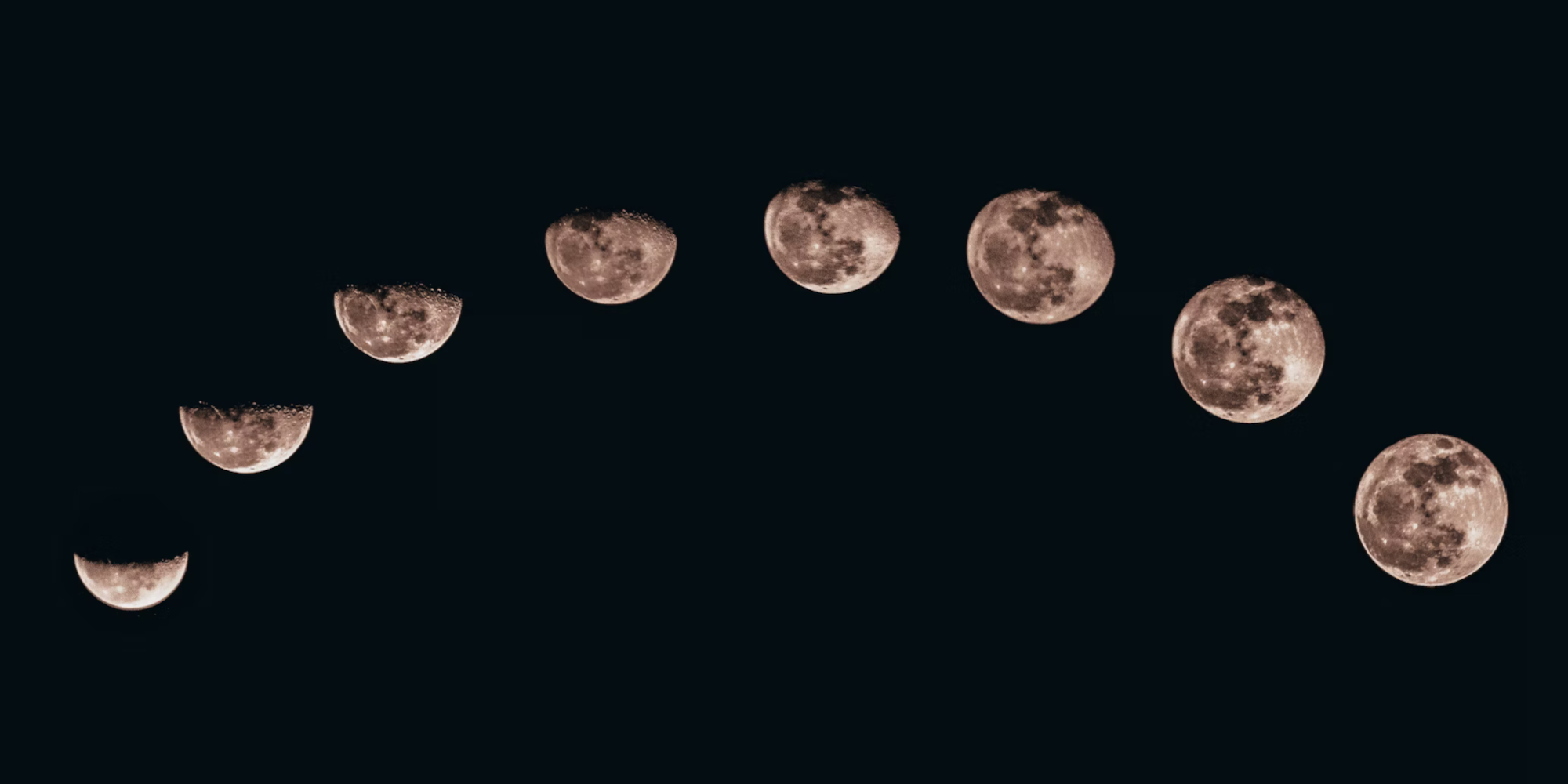 eight images of the moon in different phases against a black background