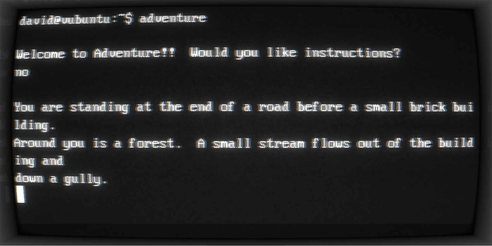 Colossal Cave adventure on an antique IBM screen