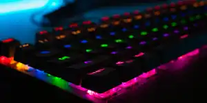 close-up of multi-coloured brightly lit keyboard