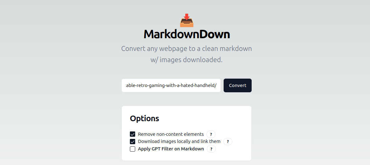 Markdowndown web interface