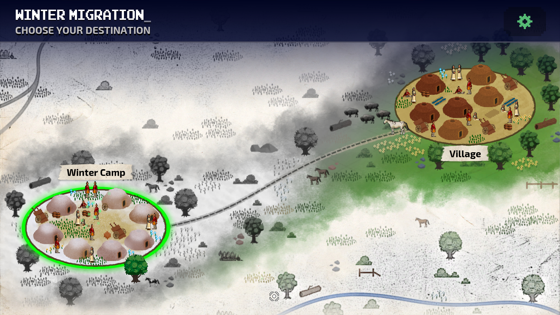 Oregon trail map showing two native villages